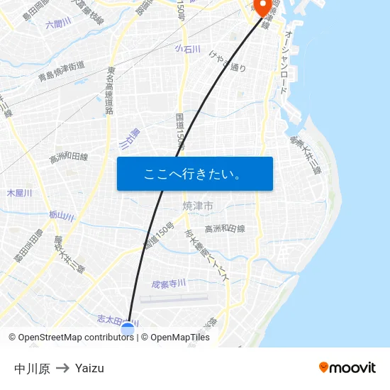 中川原 to Yaizu map
