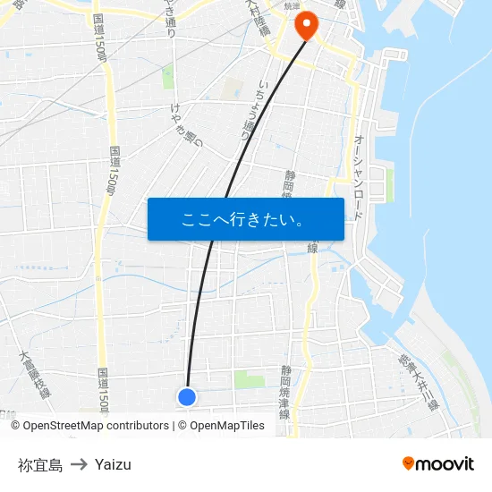 祢宜島 to Yaizu map
