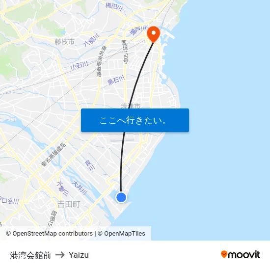 港湾会館前 to Yaizu map