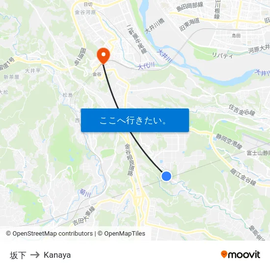 坂下 to Kanaya map