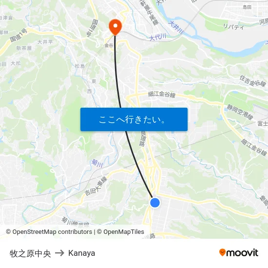 牧之原中央 to Kanaya map