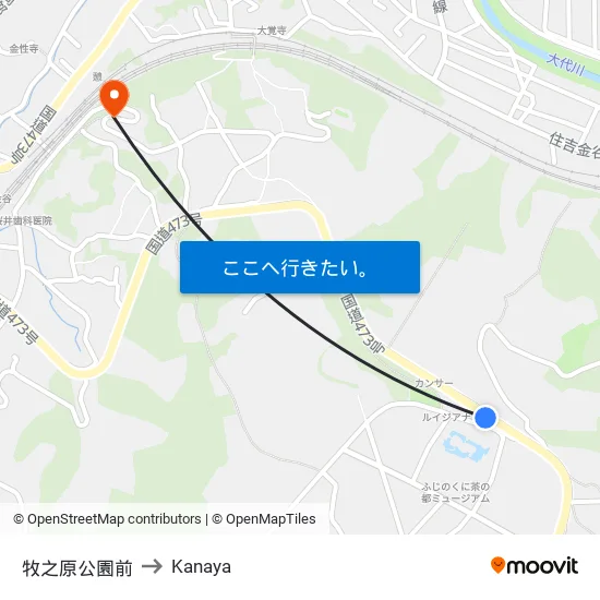 牧之原公園前 to Kanaya map