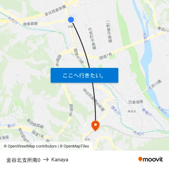 金谷北支所南0 to Kanaya map