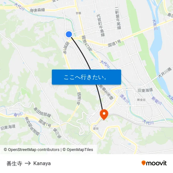 番生寺 to Kanaya map