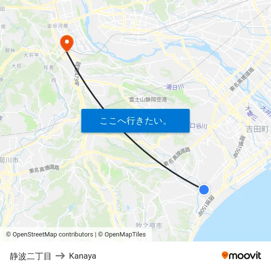静波二丁目 to Kanaya map