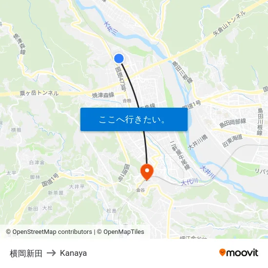 横岡新田 to Kanaya map