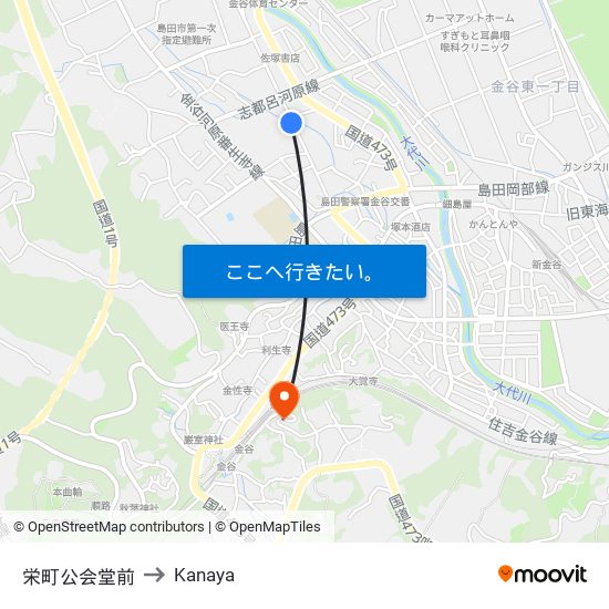 栄町公会堂前 to Kanaya map