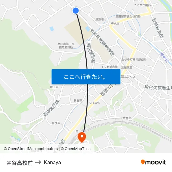 金谷高校前 to Kanaya map