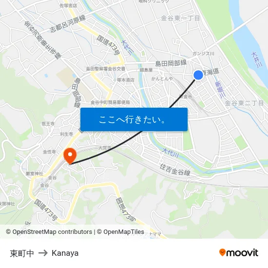 東町中 to Kanaya map