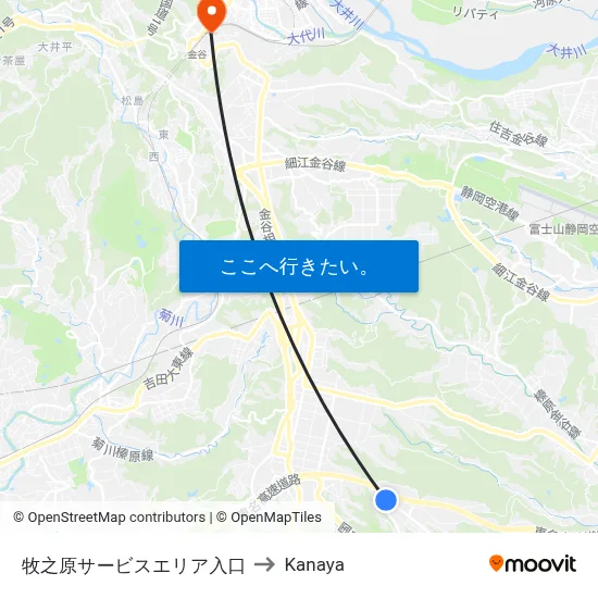 牧之原サービスエリア入口 to Kanaya map