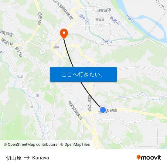 切山原 to Kanaya map