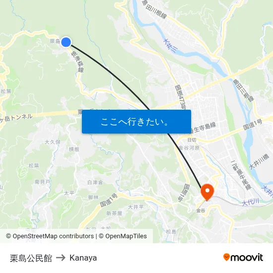 栗島公民館 to Kanaya map