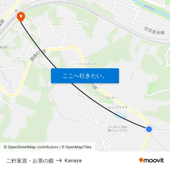 二軒家原・お茶の郷 to Kanaya map