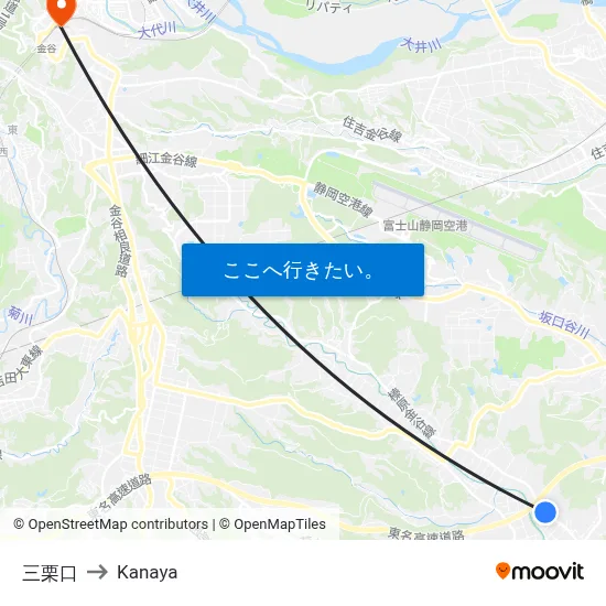 三栗口 to Kanaya map