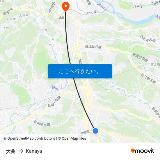 大曲 to Kanaya map