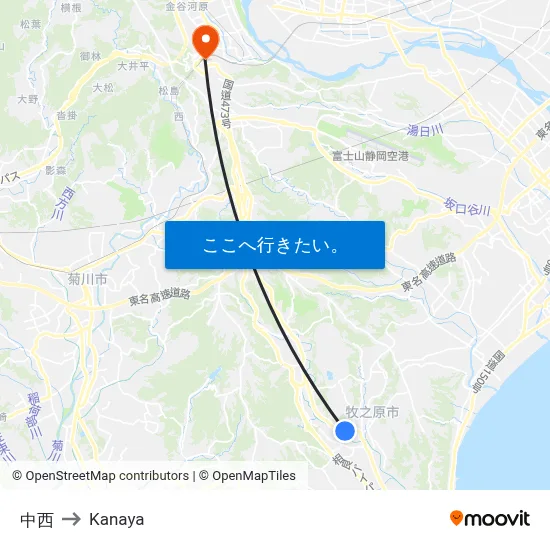 中西 to Kanaya map