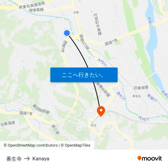番生寺 to Kanaya map