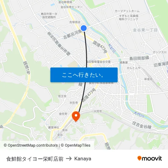食鮮館タイヨー栄町店前 to Kanaya map