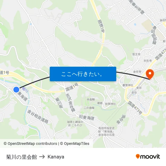 菊川の里会館 to Kanaya map