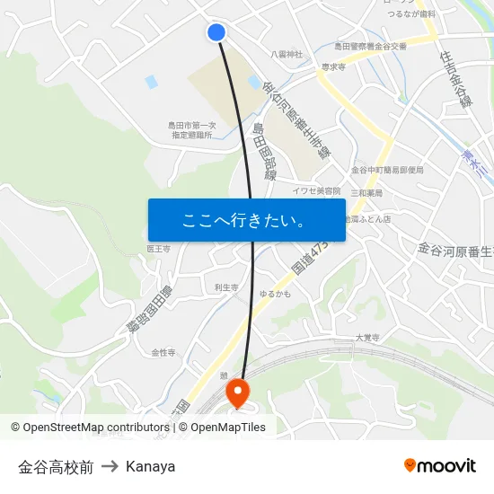 金谷高校前 to Kanaya map