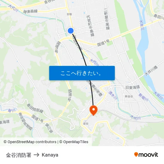 金谷消防署 to Kanaya map