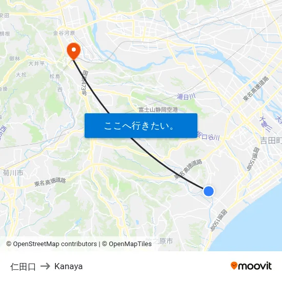 仁田口 to Kanaya map