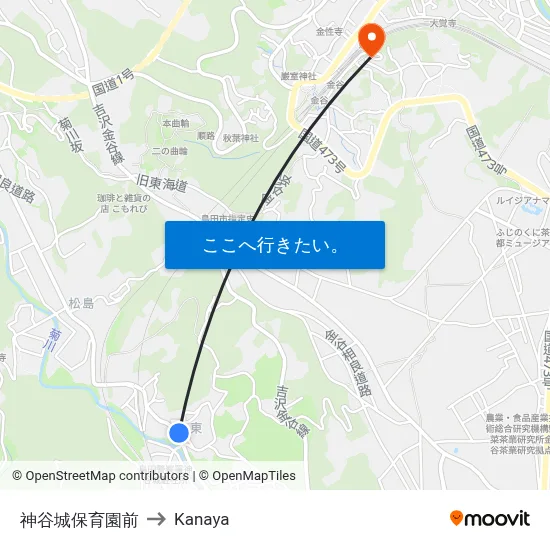 神谷城保育園前 to Kanaya map