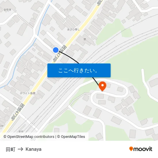 田町 to Kanaya map