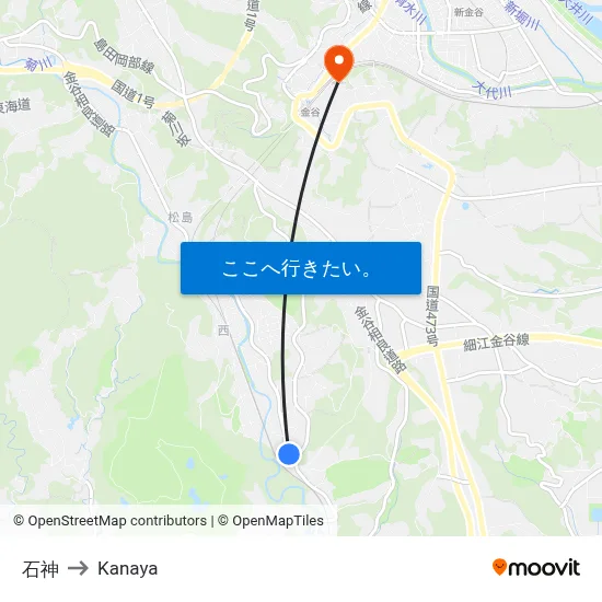 石神 to Kanaya map