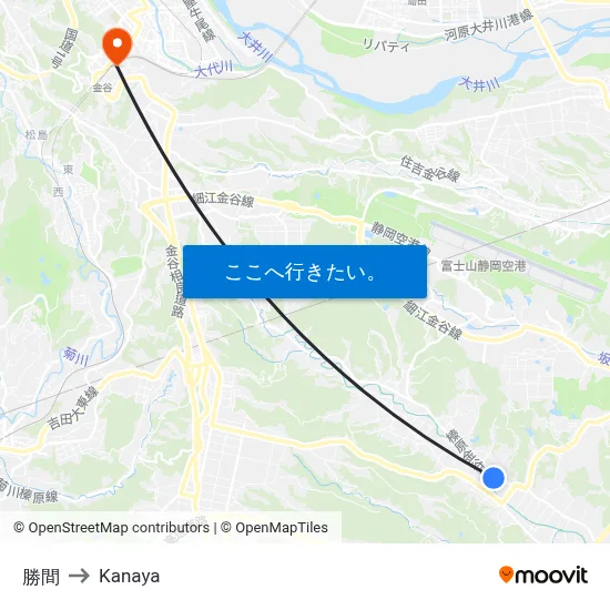 勝間 to Kanaya map