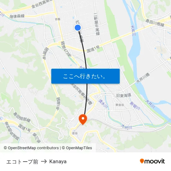エコトープ前 to Kanaya map