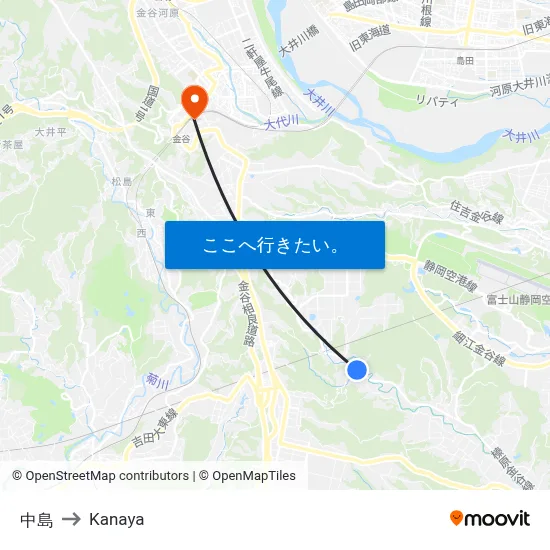 中島 to Kanaya map