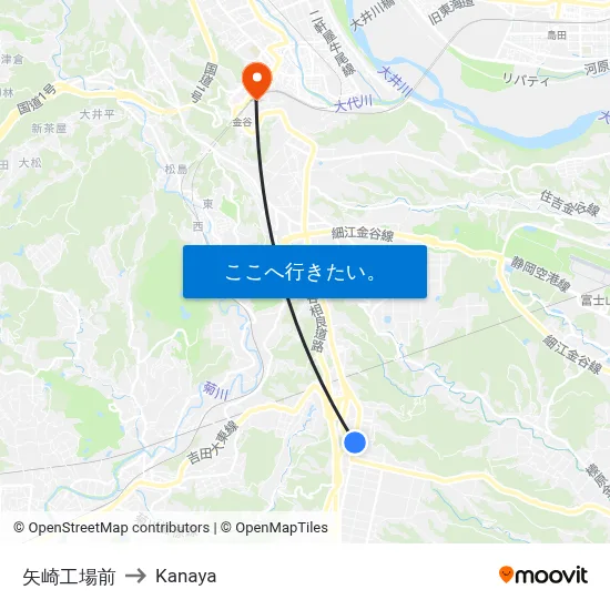 矢崎工場前 to Kanaya map