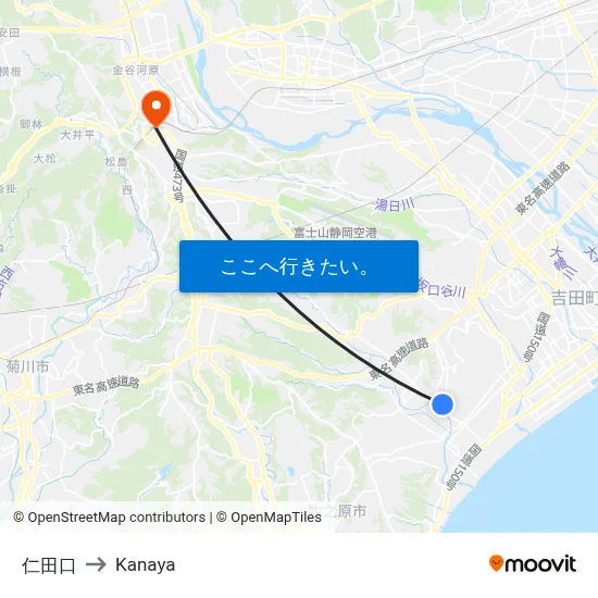 仁田口 to Kanaya map