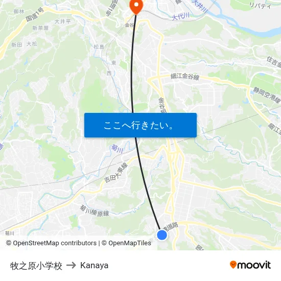 牧之原小学校 to Kanaya map