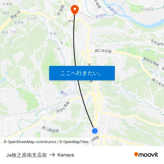 Ja牧之原南支店前 to Kanaya map