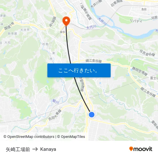 矢崎工場前 to Kanaya map