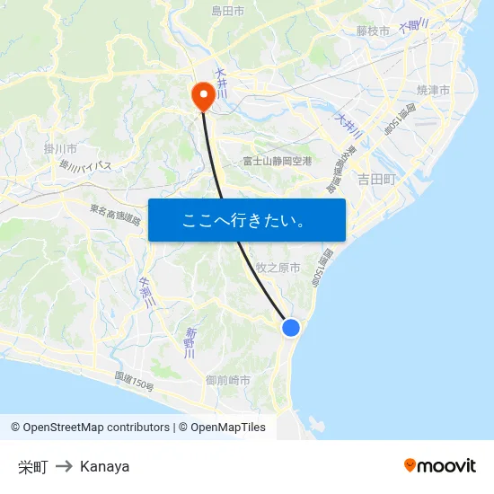 栄町 to Kanaya map