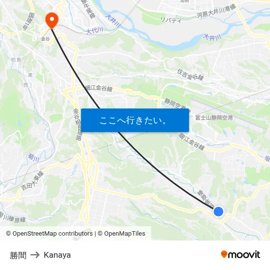 勝間 to Kanaya map
