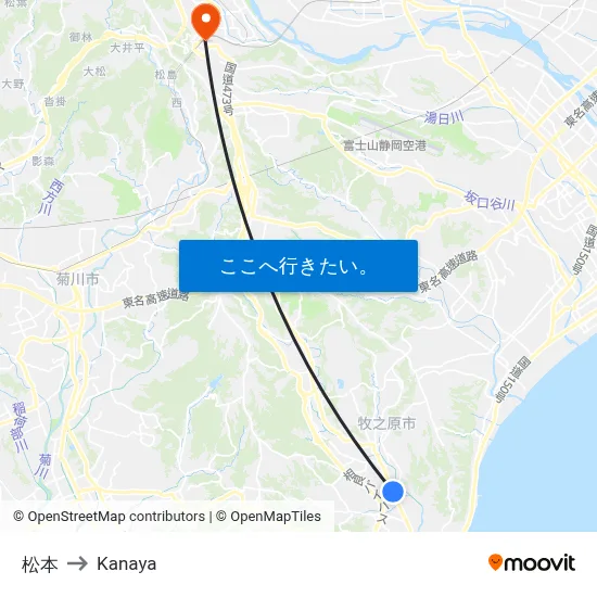 松本 to Kanaya map