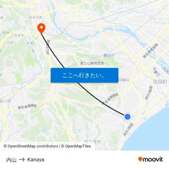 内山 to Kanaya map