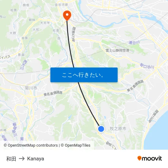 和田 to Kanaya map