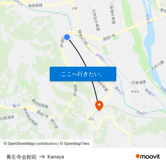 番生寺会館前 to Kanaya map