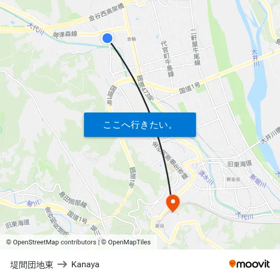 堤間団地東 to Kanaya map