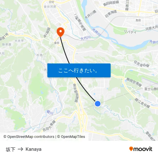 坂下 to Kanaya map