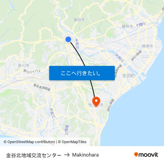 金谷北地域交流センター to Makinohara map