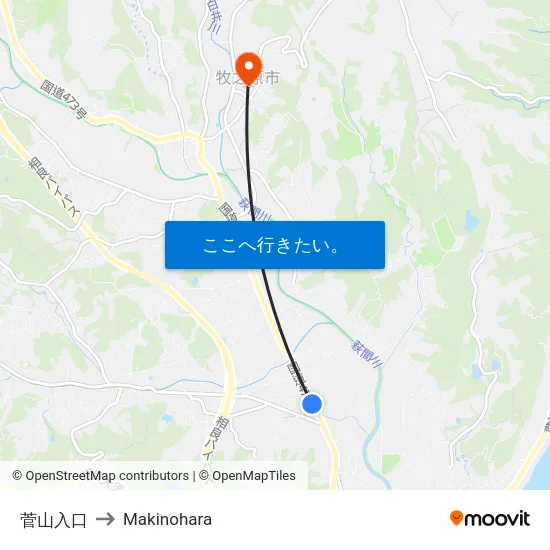 菅山入口 to Makinohara map