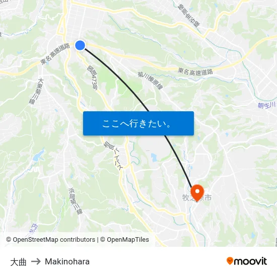 大曲 to Makinohara map
