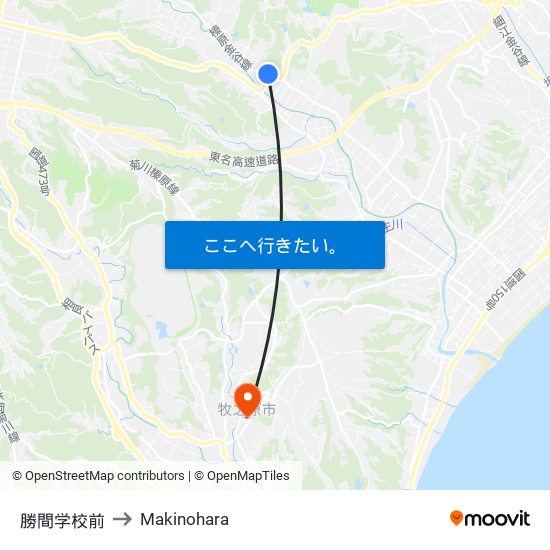 勝間学校前 to Makinohara map