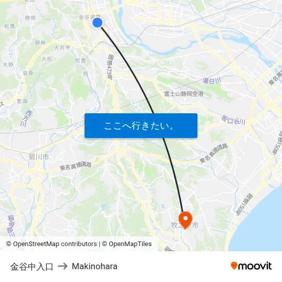 金谷中入口 to Makinohara map